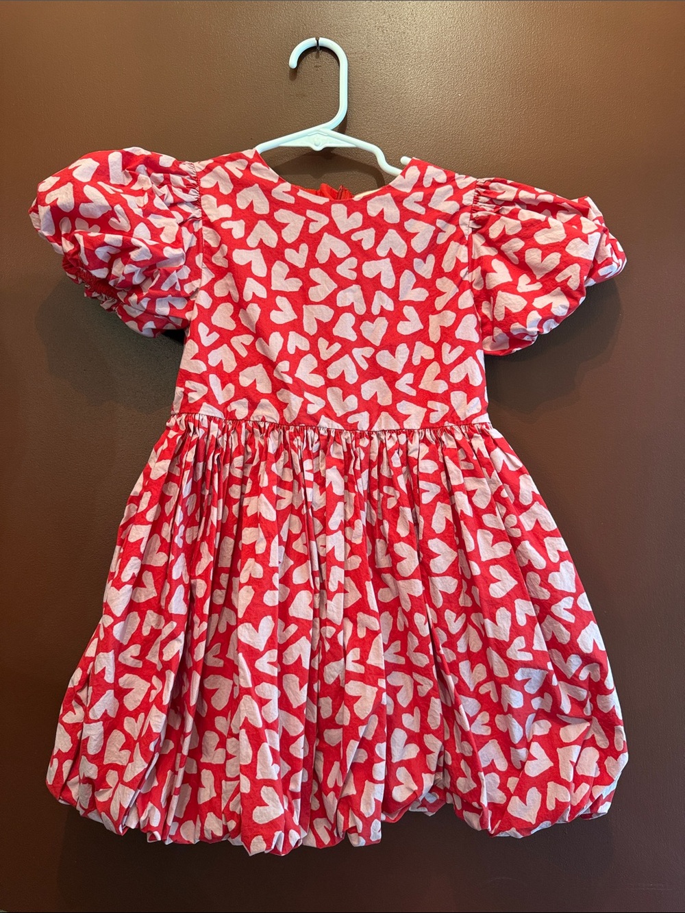 Mini Boden Red Heart-Print Puff-Sleeve Party Dress